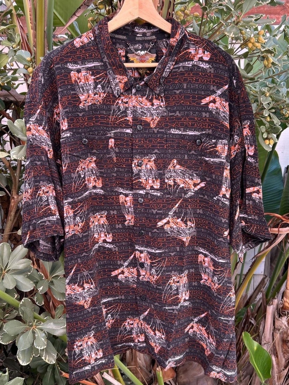 Vintage Y2K Harley Davidson XXXL Tall Motorcycle Rayon Button Up Shirt 3XL